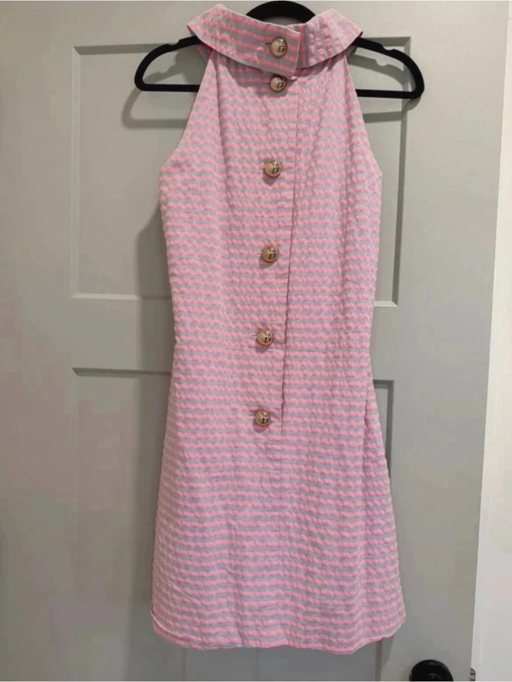 Sail to Sable Pink Textured Sleeveless Button Mini Dress